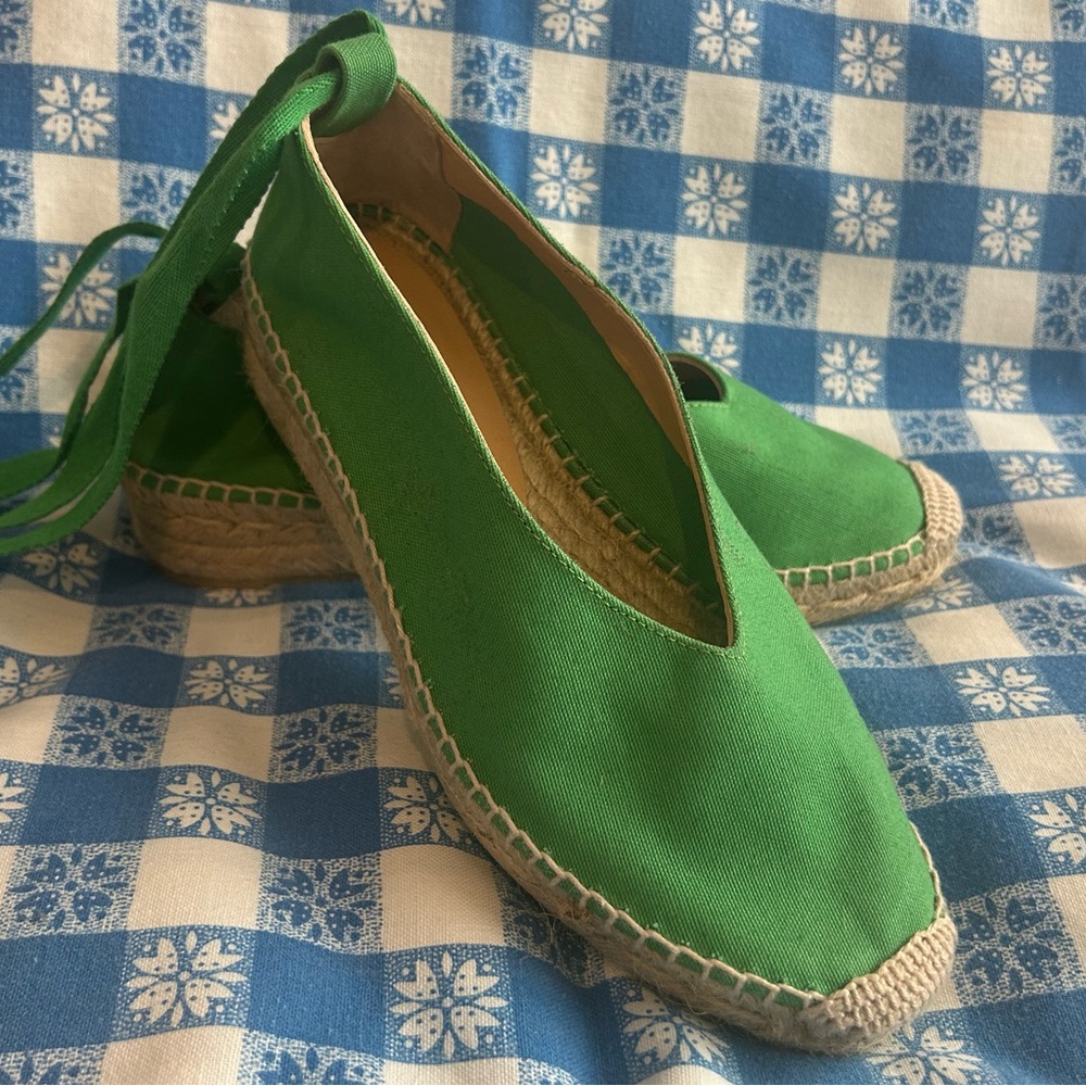 Castaner Green Canvas Espadrille Wedges